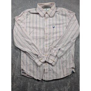 American Eagle Button Up Shirt Men Medium Pink Striped Casual Preppy Vintage Fit